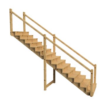 Holztreppe TOKYO mit Treppengeländer, 15 Stufen, H258cm, versch. Breiten