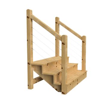 External staircase 3 steps with wooden handrail 7x7cm and stainless steel cables