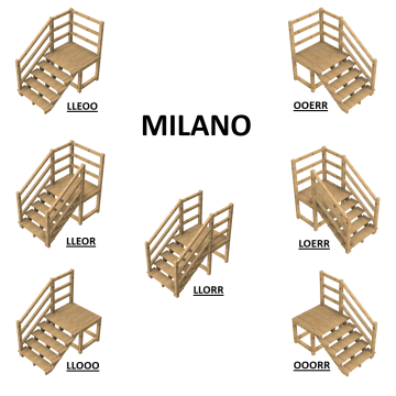 MILANO escalier extérieur en bois à 3 marches avec rambarde et palier