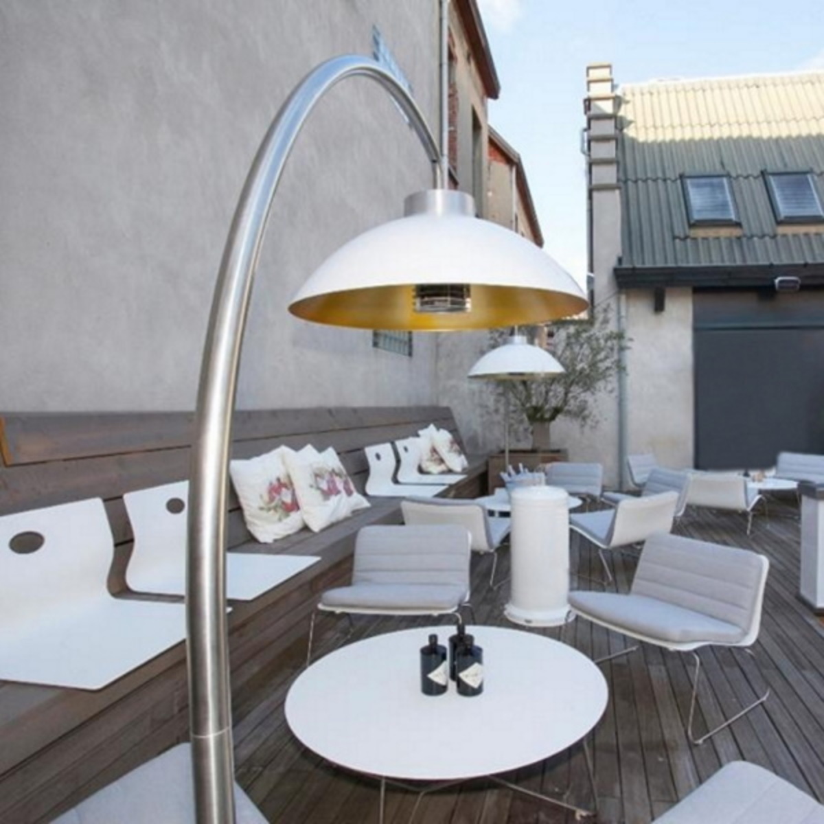 Heatsail Dome white electric patio heater on a rooftop Heatsail Dome white electric patio heater on a rooftop