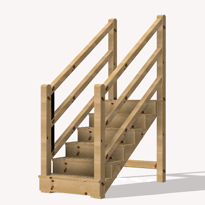 3 Stufen - Höhe 54cm Außentreppe mit Treppengeländer aus Holz