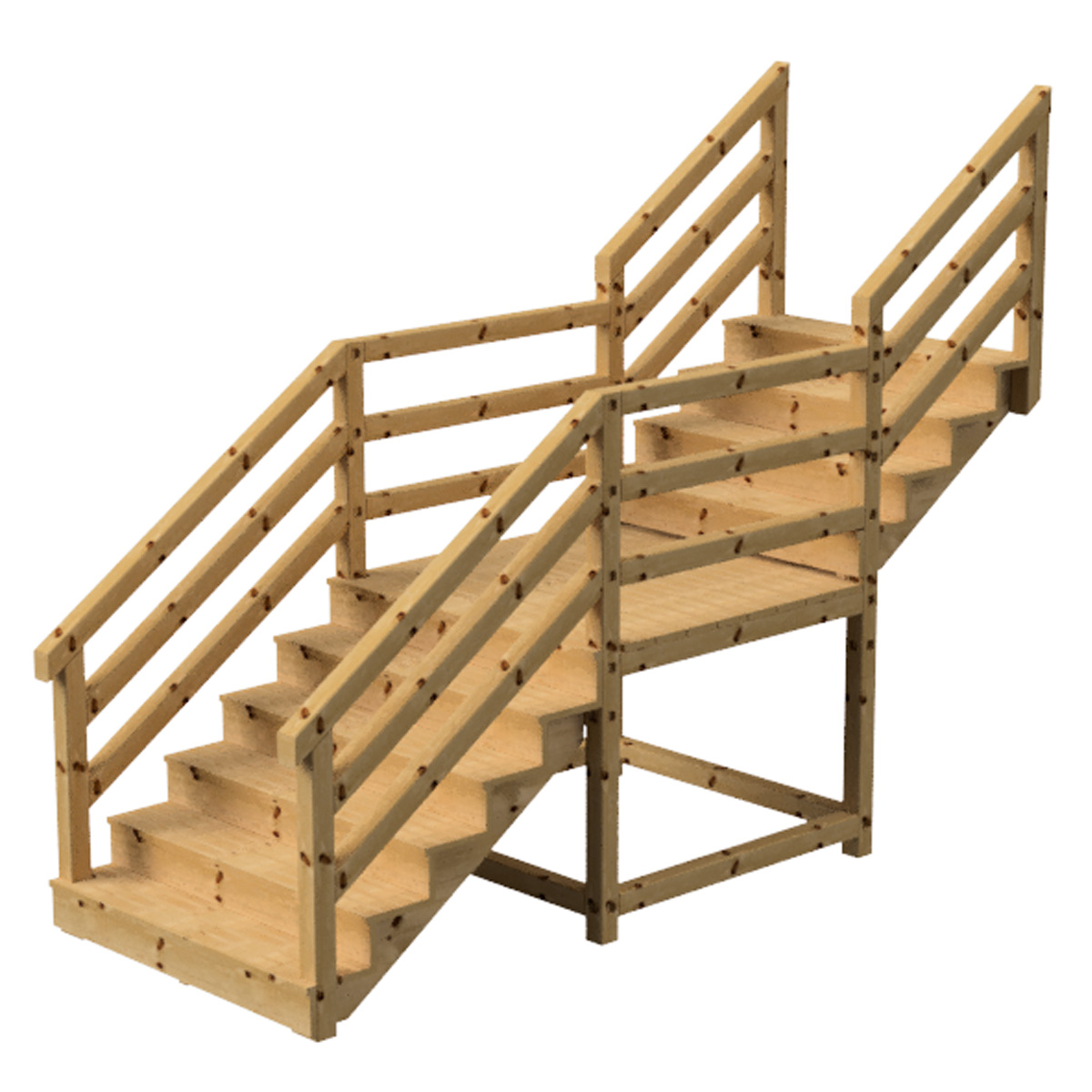 Buitentrap trapleuning hout + RVS Buitentrap PARIS met houten leuning en trap bordes