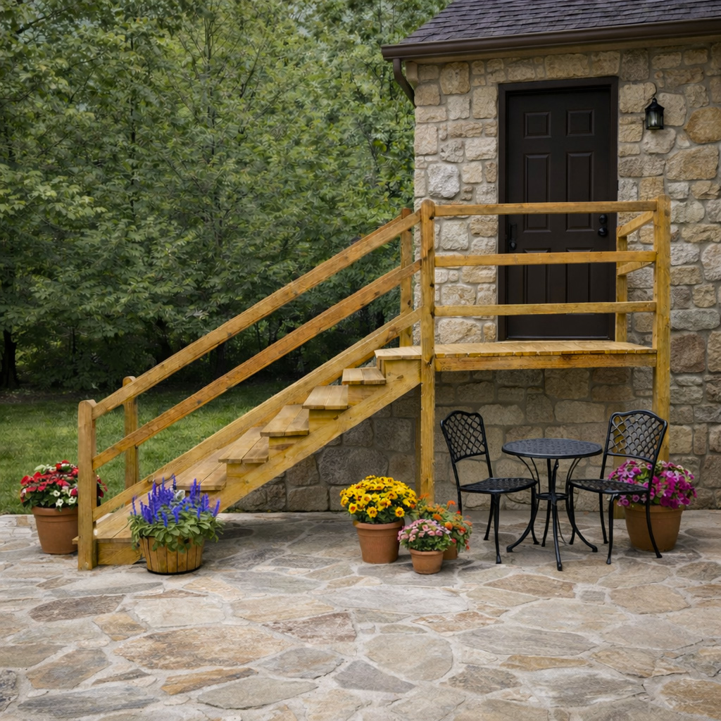 Deck stairs with landing