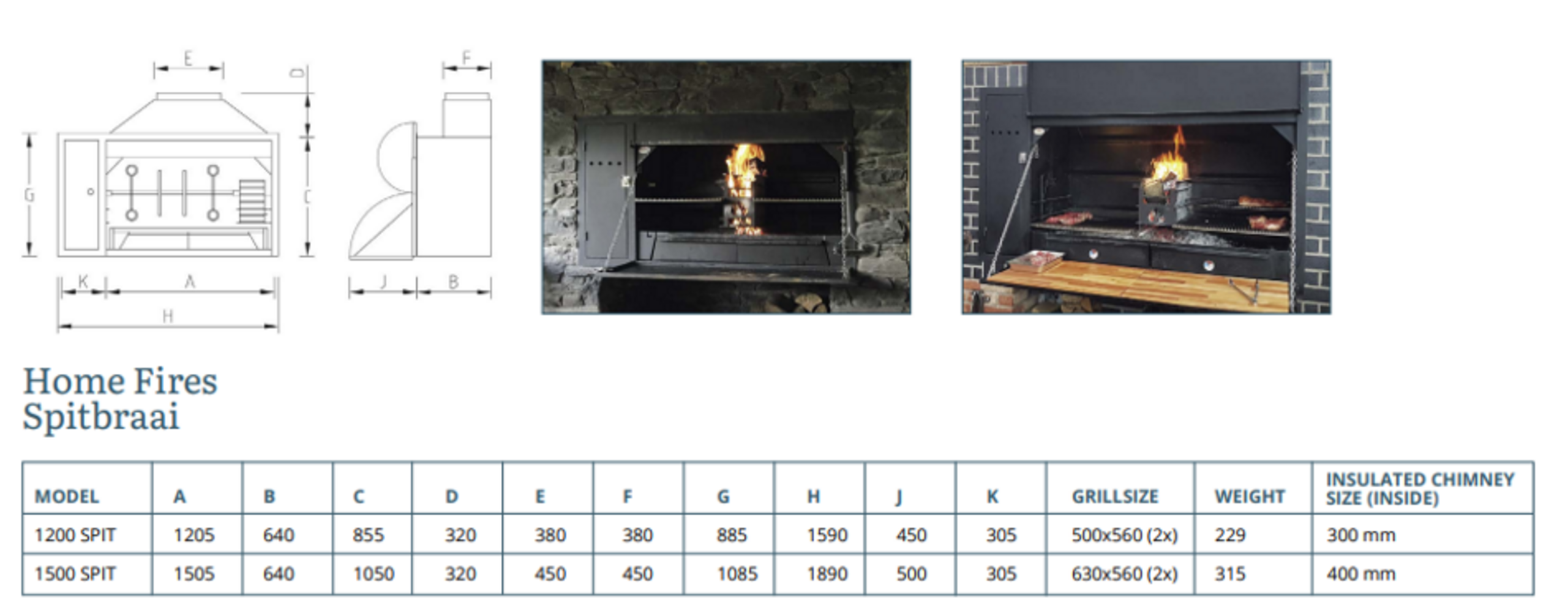 Dimensions Braai BI1200XL + BI1500XL