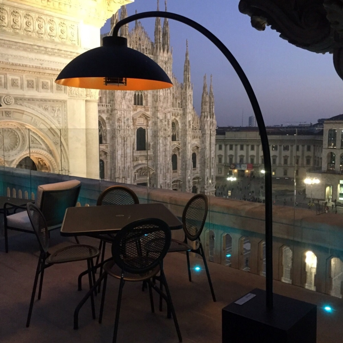 Heatsail Electric patio heater Heatsail Dome at a patio near the Duoma a Milano Italy