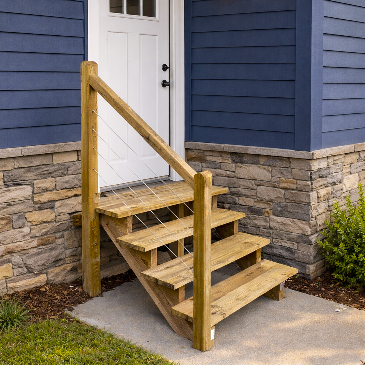 Escalier bois c&acirc;ble inox TOKYO Rambarde &agrave; gauche