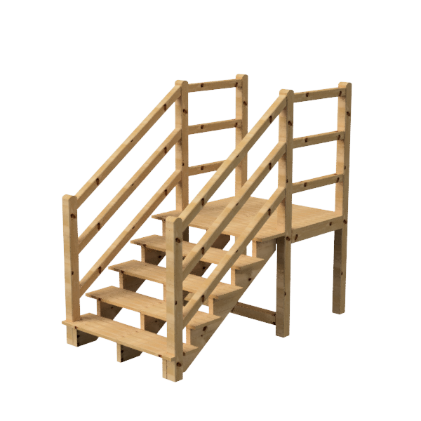 Buitentrap trapleuning hout + RVS Buitentrap MILANO met houten leuning en trap bordes