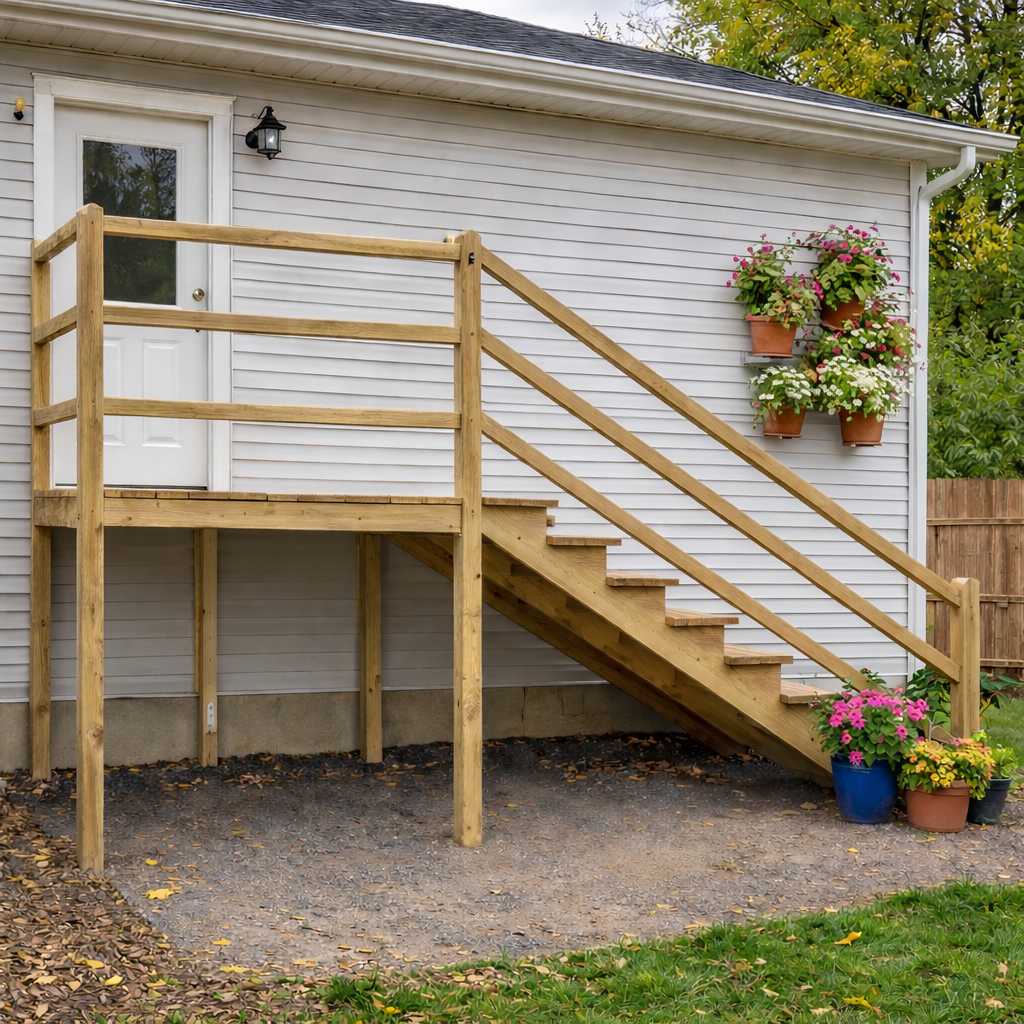 Deck stairs with landing