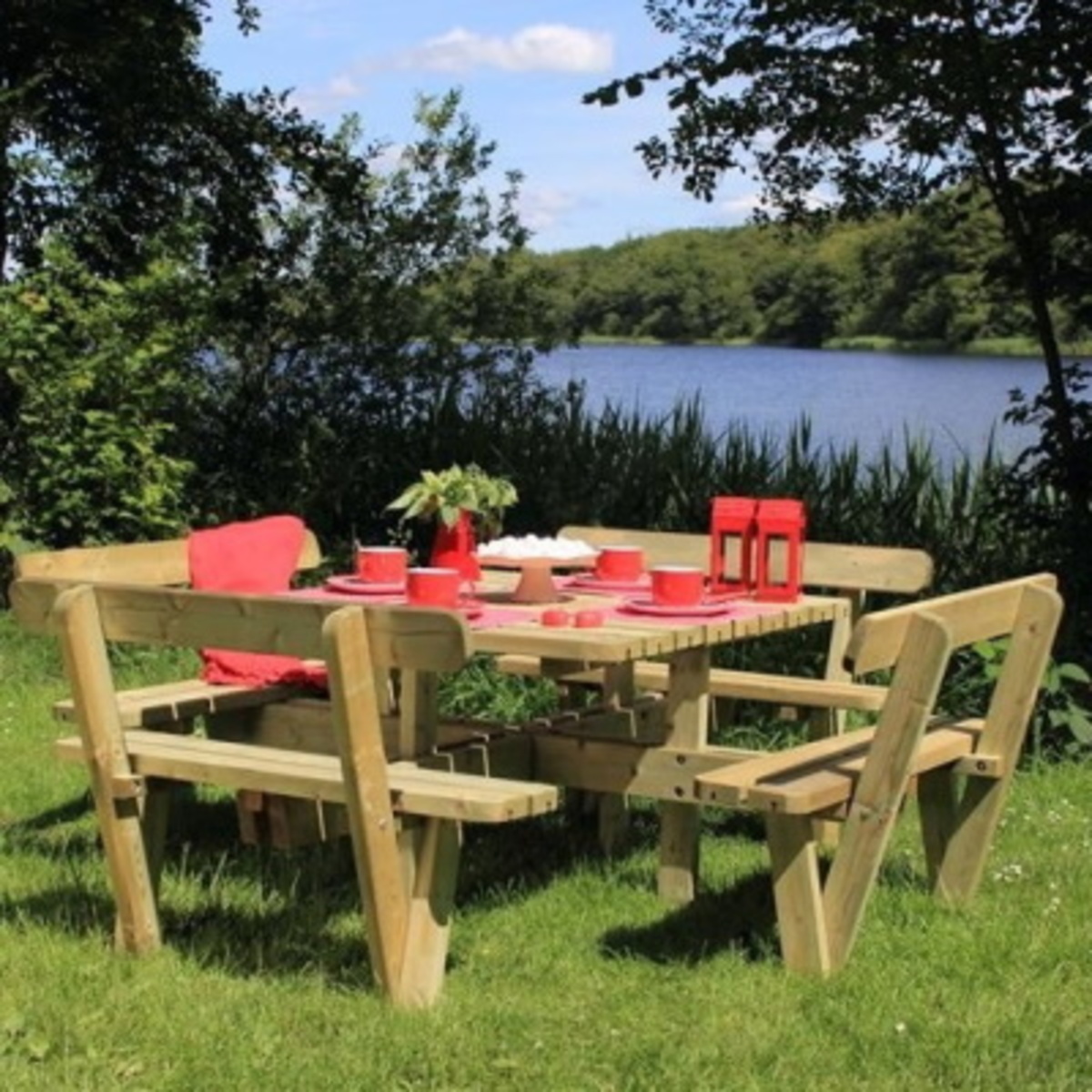 Picknicktisch Holz mit Rückenlehne