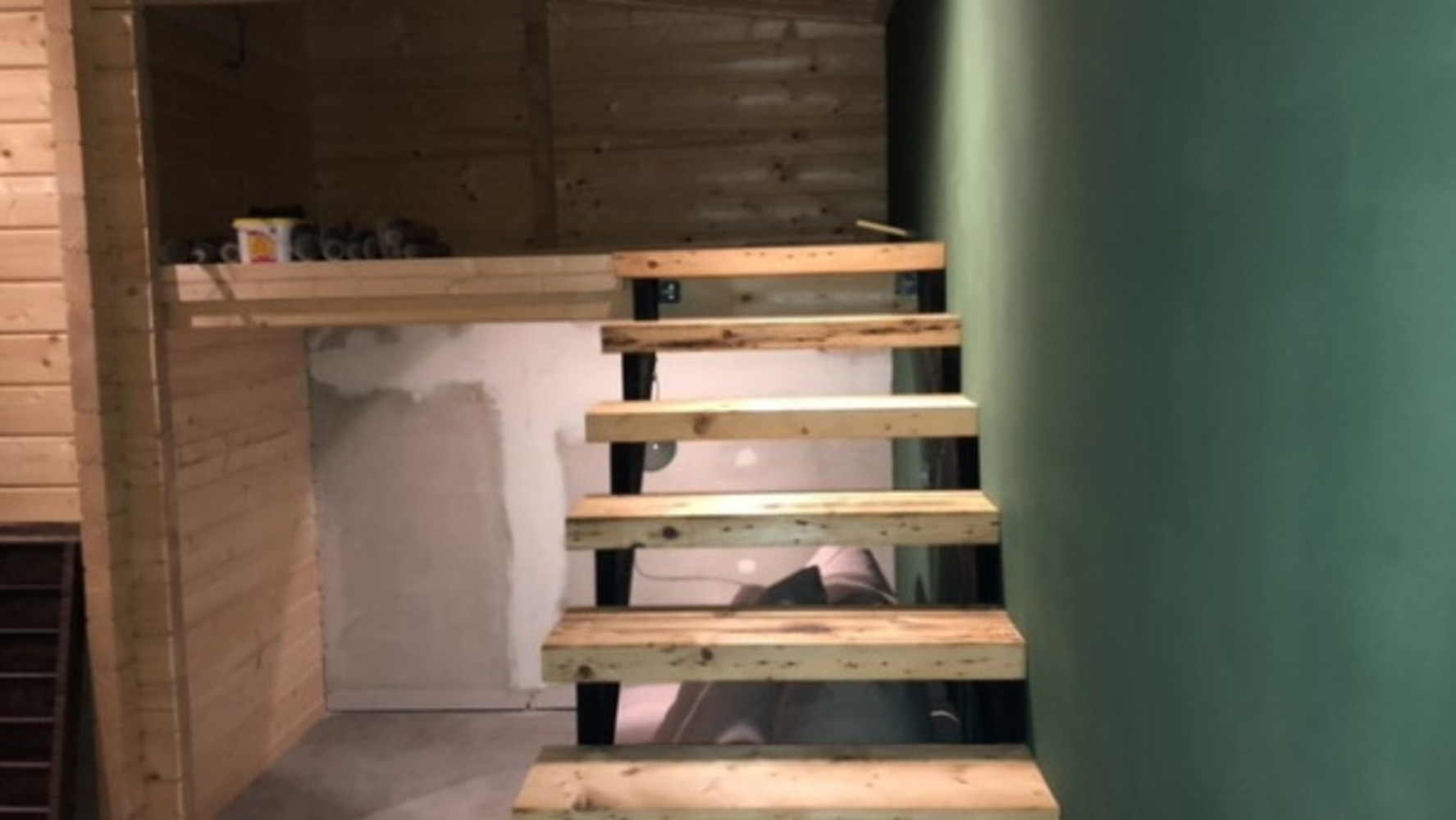 Outdoor deck stair stringer used for indoors stairs (under construction)