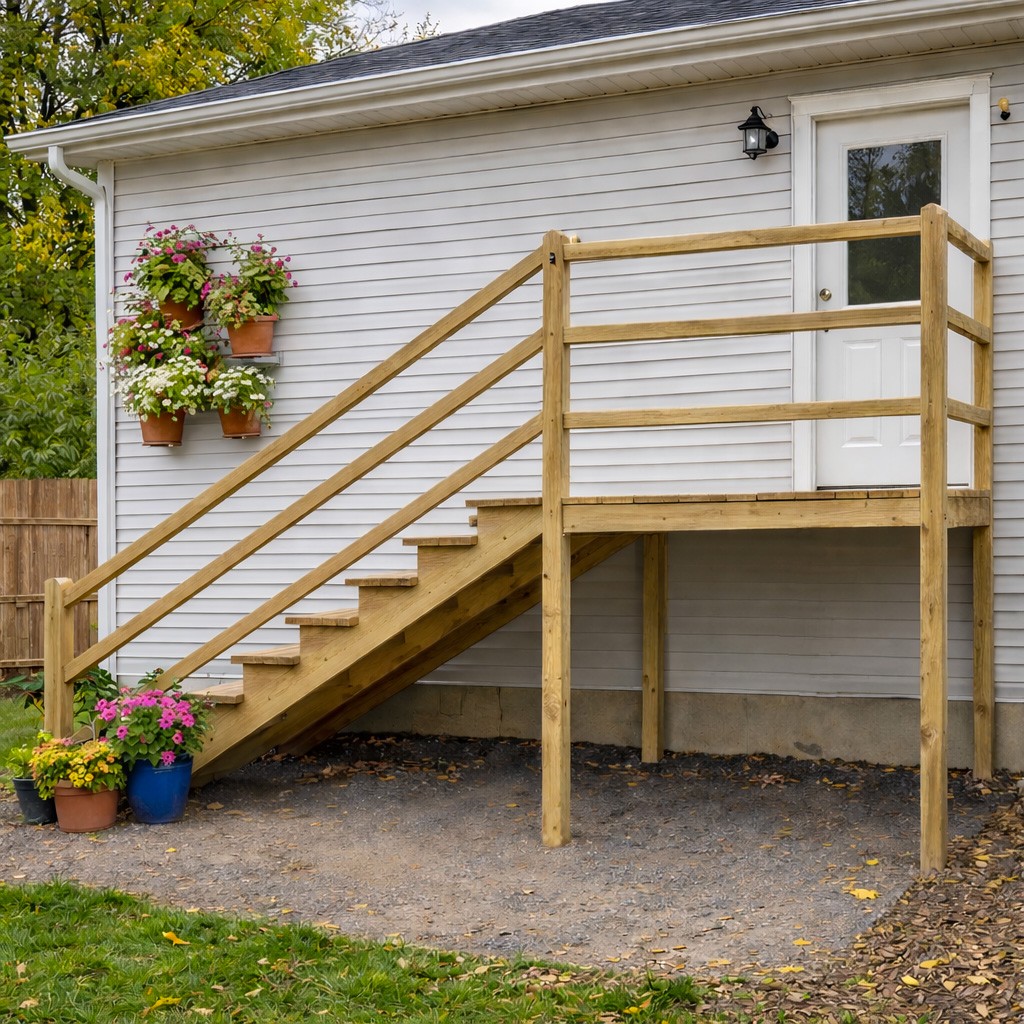 Milano outdoor stair with handrail and landing