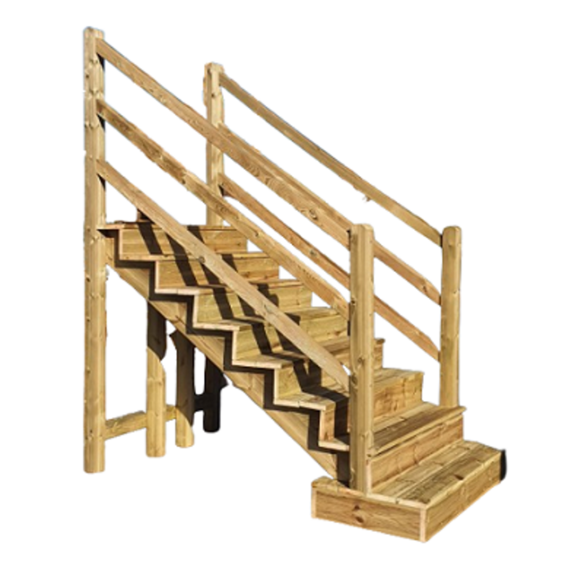 escalera exterior con barandilla autoportante de madera 