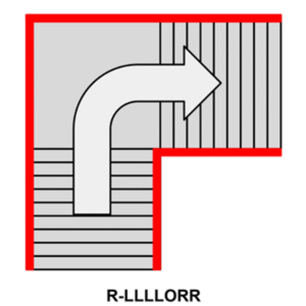 Scala con pianerottolo + scala gira a destra, corrimano e ringhiera sui 2 lati