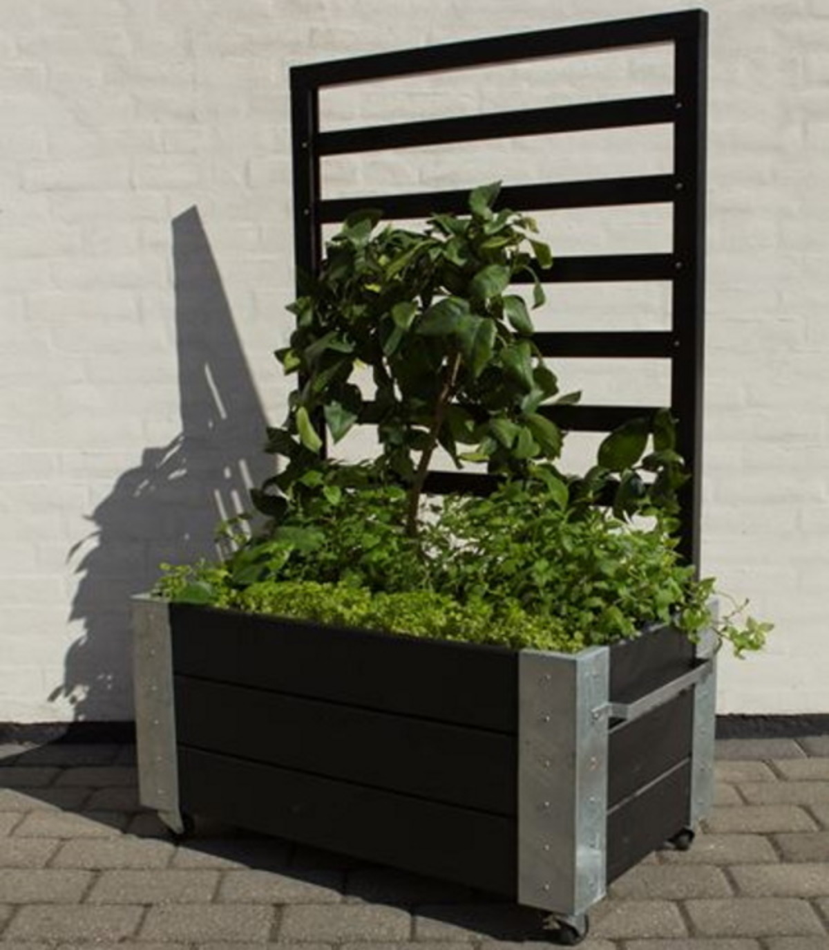 Trellis planter on wheels - wood and galvanized steel