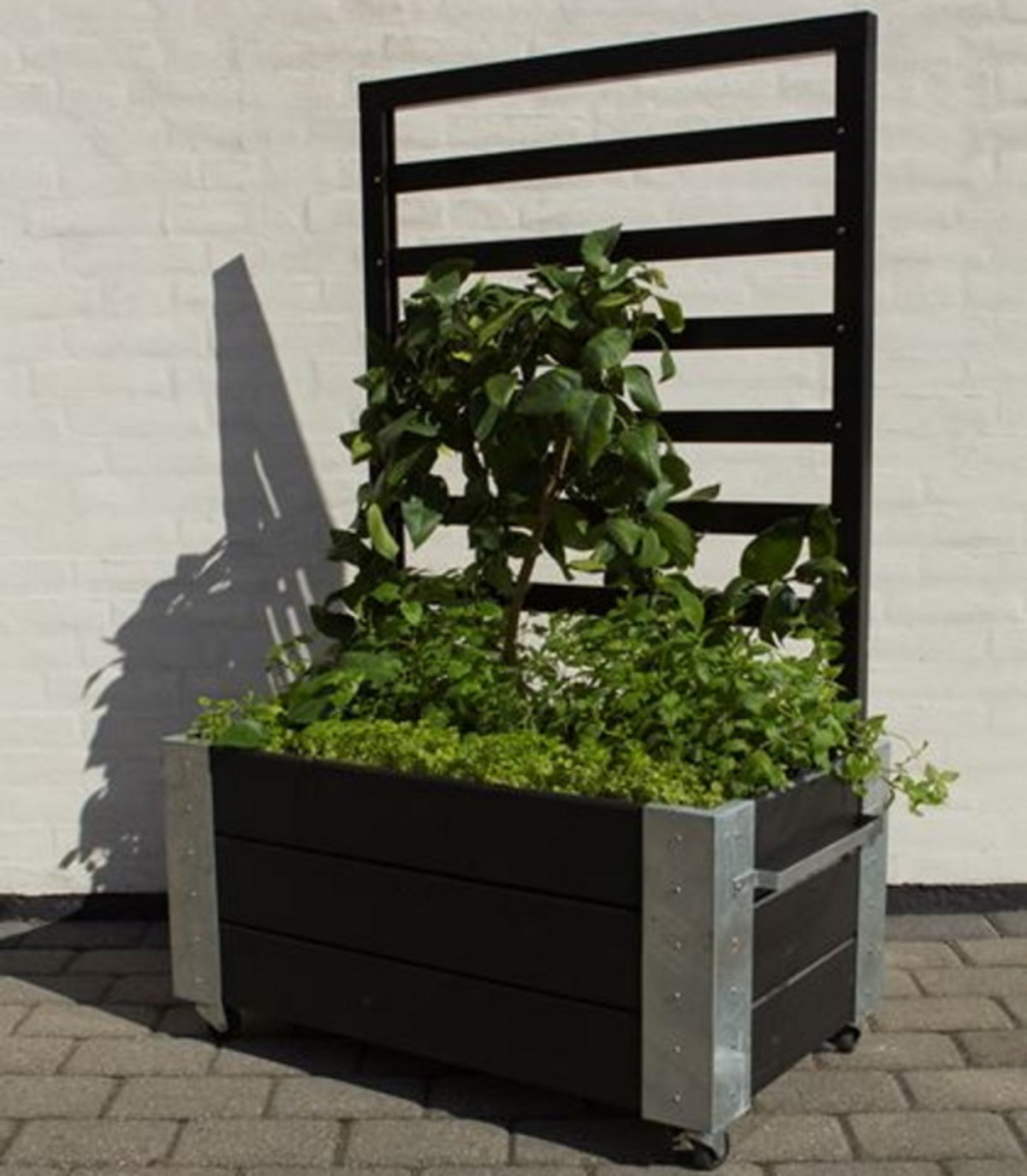 Trellis planter on wheels - wood and galvanized steel Trellis planter on wheels - wood and galvanized steel