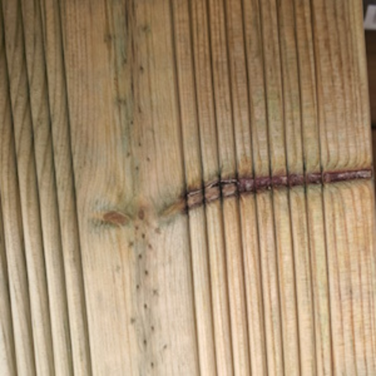 Uitgedroogd harskanaal in geïmpregneerd hout