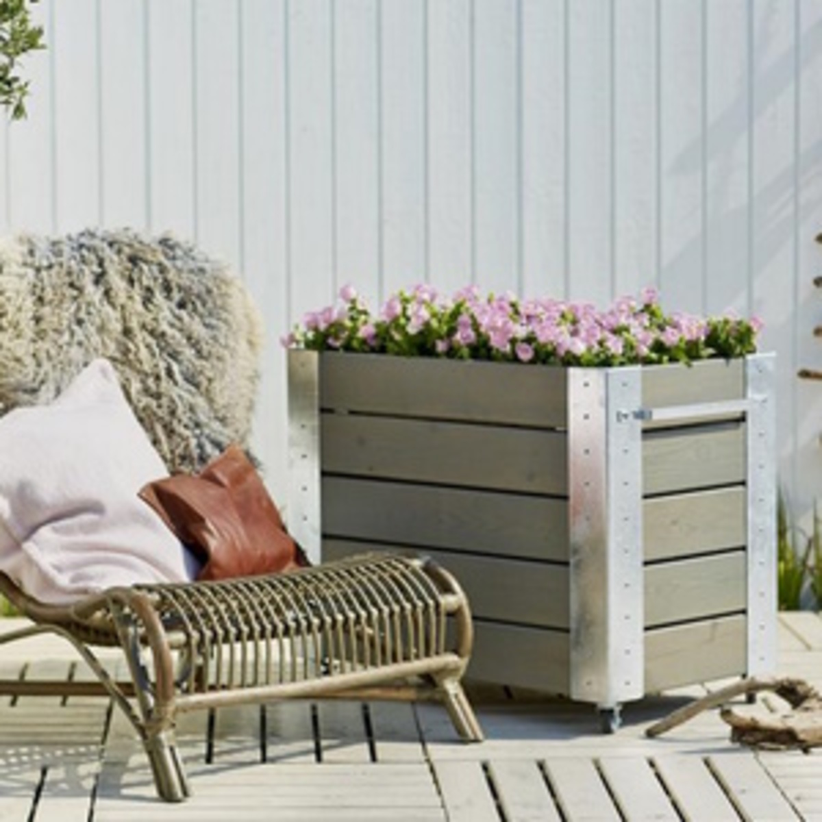 Jardinière Bac a Fleur 1m Blanc sur Roulettes